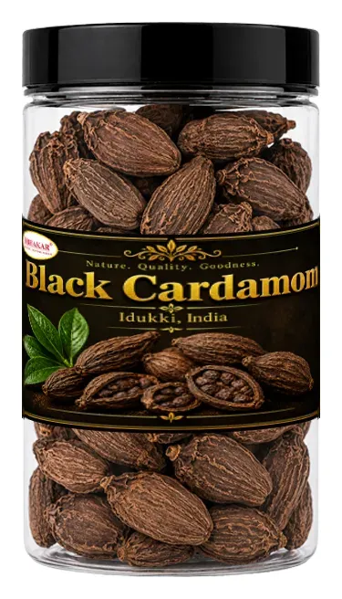 Bibhakar Black Cardamom from idukki, kerala in a PET jar