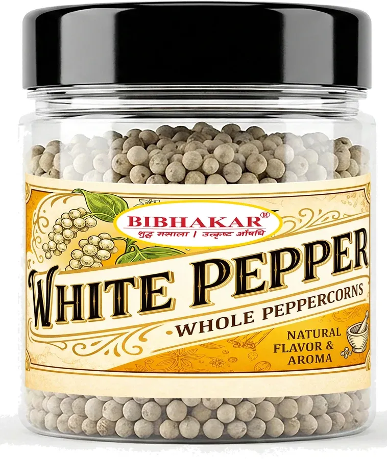 Bibhakar White Pepper from idukki, kerala in a PET jar