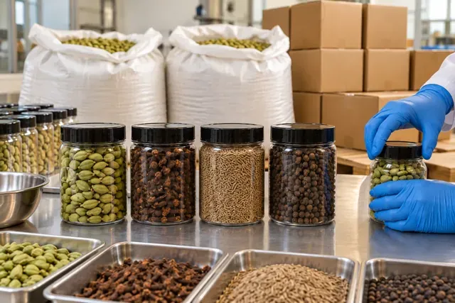 Export packing of whole spices in PET jars and bulk packs